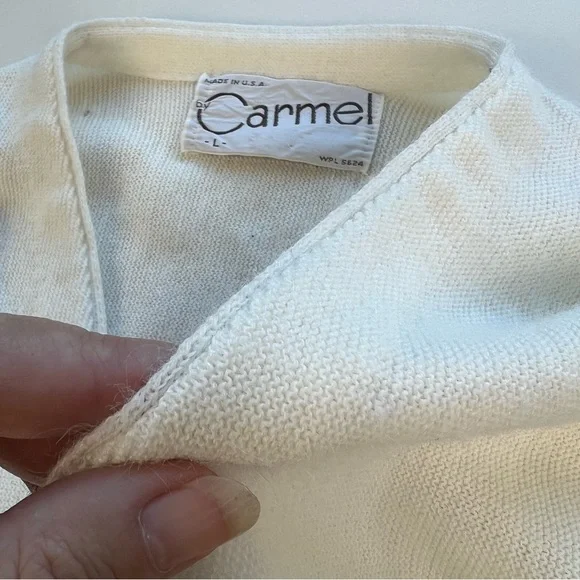 VINTAGE Button Down Cardigan Sweater - Eggshell White by CARMEL Made in USA - Picture 14 of 16